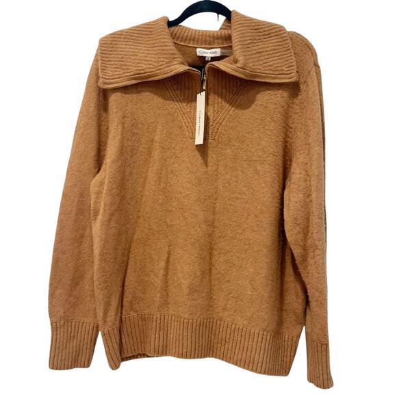 Calvin Klein Women's ​Quarter-Zip Ribbed Collar Sweater Hazelnut Size XL NWT - Picture 3 of 12